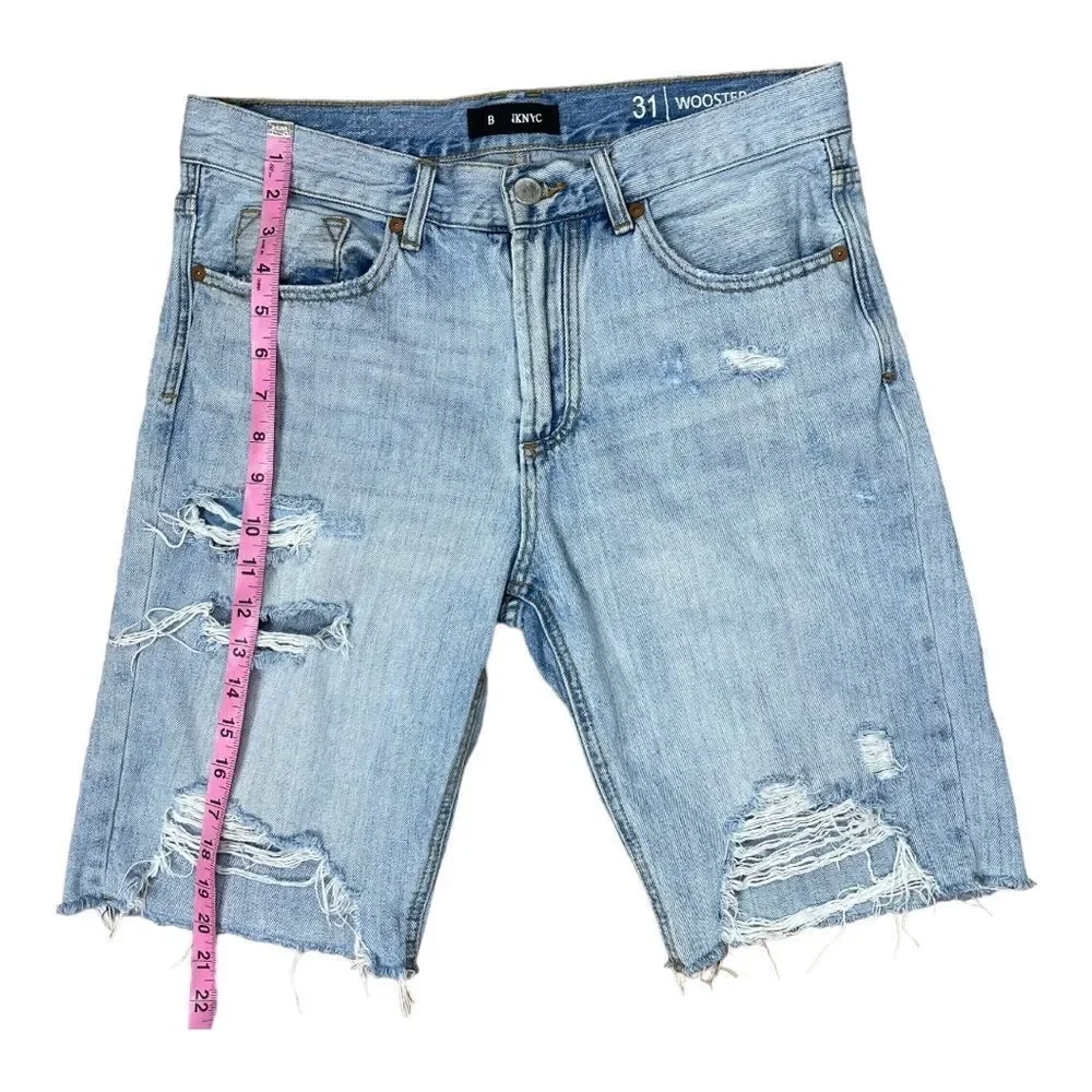 Blank NYC Men's Blue Jean Denim Wooster Shorts Size 31 Distressed